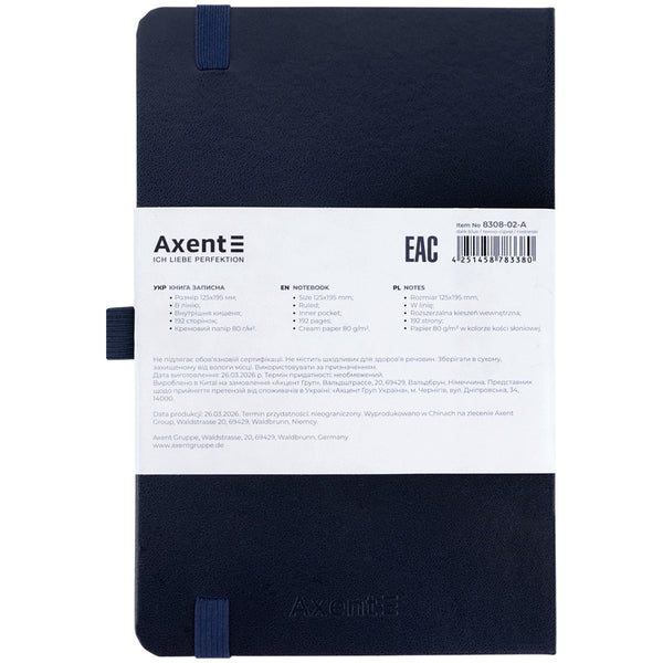 Notizbuch Axent Partner 8308-02-A, A5-, 125x195 mm, 96 Blätter, Linie, harter umschlag, dunkelblau