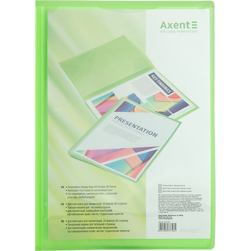 Sichtbuch mit Tasche Axent 1020-26-A, A4, 20 Hüllen, grun