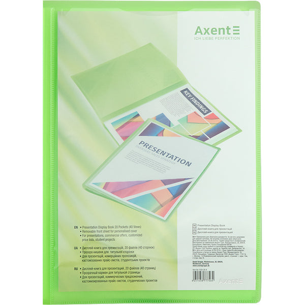 Sichtbuch mit Tasche Axent 1020-26-A, A4, 20 Hüllen, grun