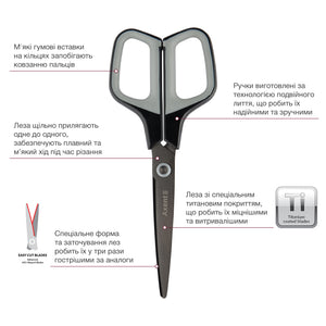 Büroscheren Axent Titanium 6306-03-A, 19 cm, mit gummierten Komfort-Griffen, graphit-grau