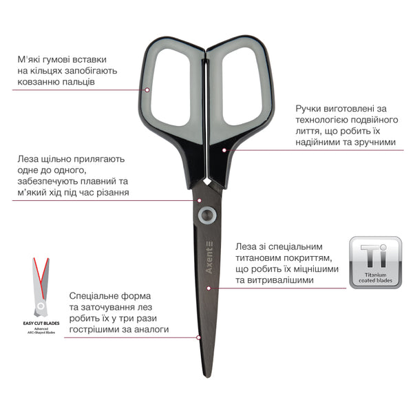 Büroscheren Axent Titanium 6306-03-A, 19 cm, mit gummierten Komfort-Griffen, graphit-grau
