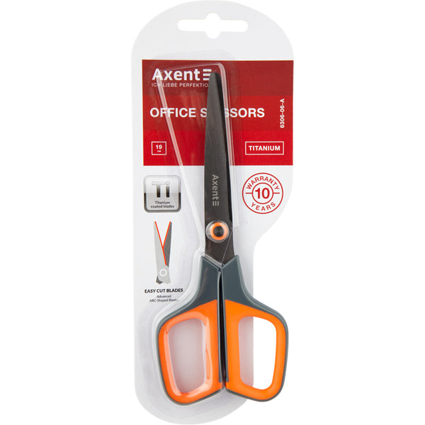 Büroscheren Axent Titanium 6306-06-A, 19 cm, mit gummierten Komfort-Griffen, grau-orange