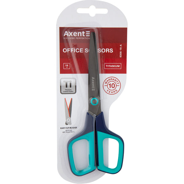 Büroscheren Axent Titanium 6306-16-A, 19 cm, mit gummierten Komfort-Griffen, blau-türkis