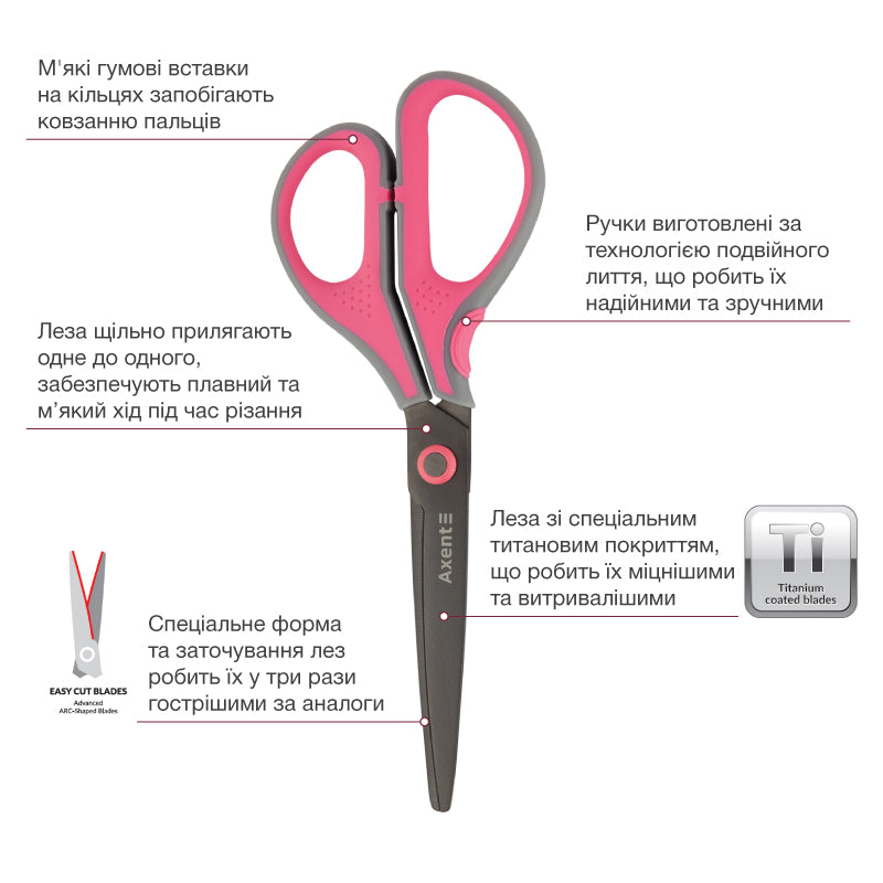 Büroscheren Axent Titanium Lite 6406-02-A, 19 cm, mit gummierten Komfort-Griffen, grau-rosa
