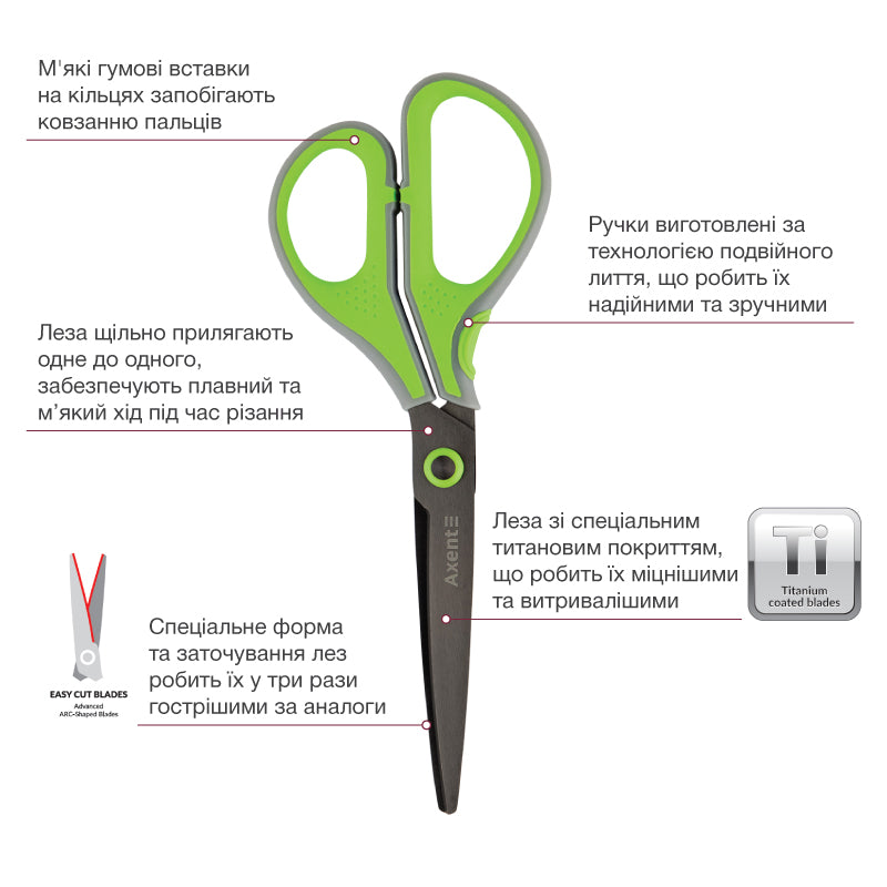 Büroscheren Axent Titanium Lite 6406-09-A, 19 cm, mit gummierten Komfort-Griffen, grau-salat