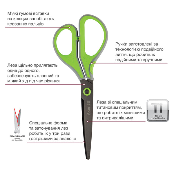 Büroscheren Axent Titanium Lite 6406-09-A, 19 cm, mit gummierten Komfort-Griffen, grau-salat