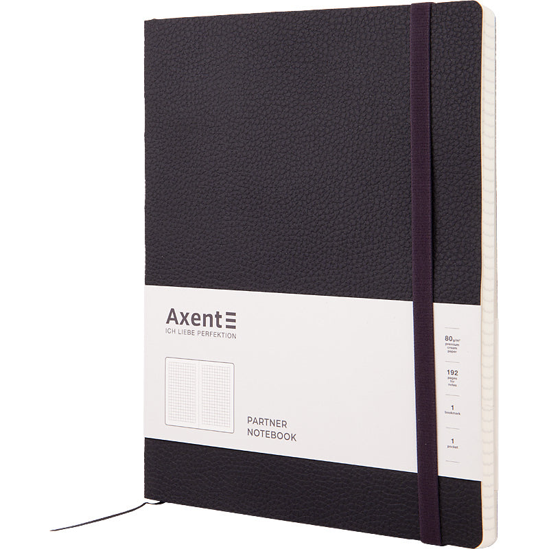 Notizbuch Axent Partner Soft L, 8615-01-A, 190x250 mm, 96 Blatt, kariert, flexibler Umschlag, schwarz