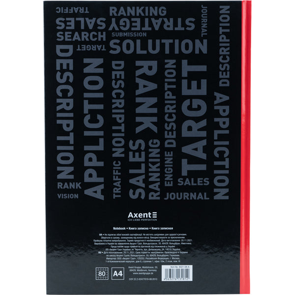 Notizbuch Axent Colors 8421-08-A, A4, 80 Blatt, kariert, rot