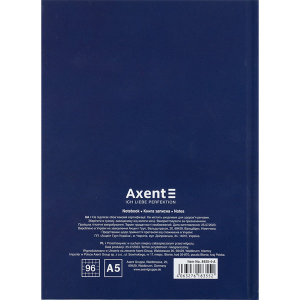 Notebook Axent UA Yeduna 8455-4-A, A5, 96 sheets,  squared, hard cover