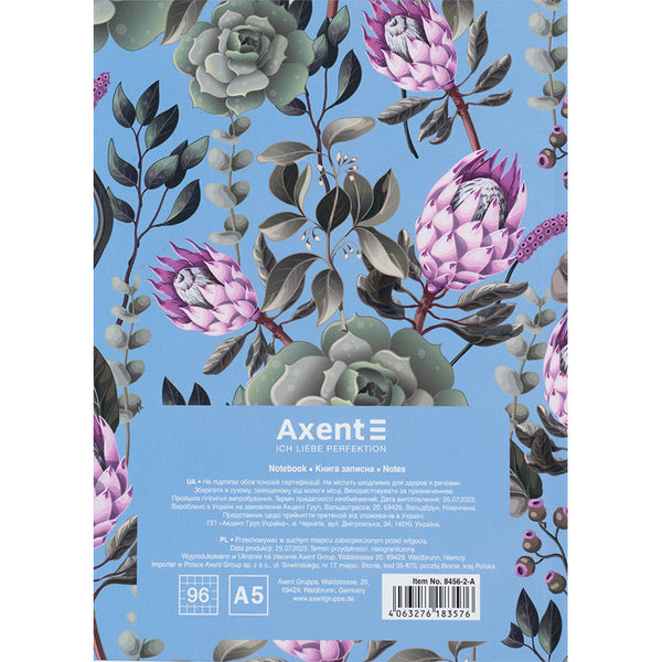 Notizbuch Axent Bloom 8456-2-A, А5, 96 Blatt, kariert, lichtblau
