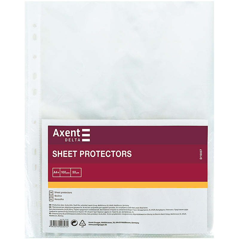 Mappe Axent Delta D1007 A4+, glänzend, 50 μm, 100 Stück