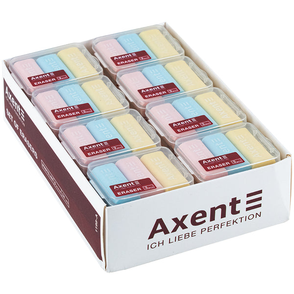 Radiergummi-Set Axent Pastelini 1198-A in einer Kunststoffbox, sortiert, 3-tlg.