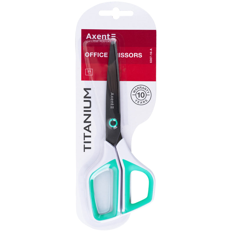 Schere Axent Titanium 6307-16-A, 21 cm, mit Kunststoffgriffen, weiß-türkis