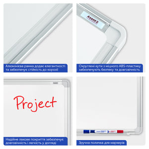 Magnetic whiteboard Axent 9613-A, 90x120 cm, aluminum frame