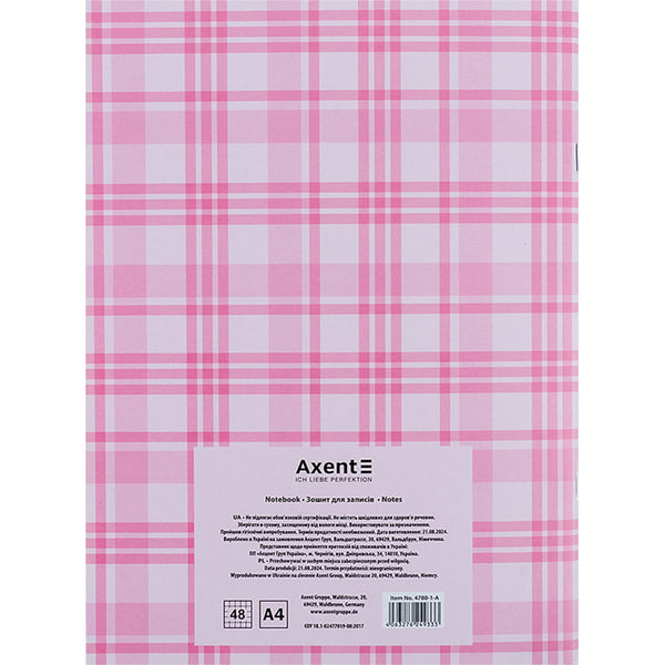 Notebook for notes Axent 4780-1-A, A4, 48 sheets, squared, pink