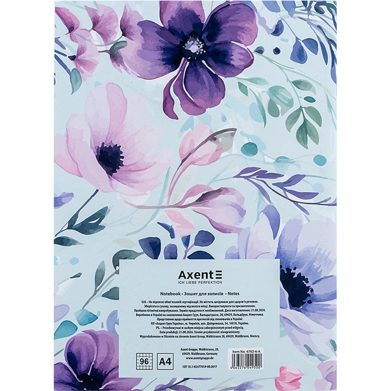 Notebook for notes Axent 4782-6-A, A4, 96 sheets, squared, Purple Garden
