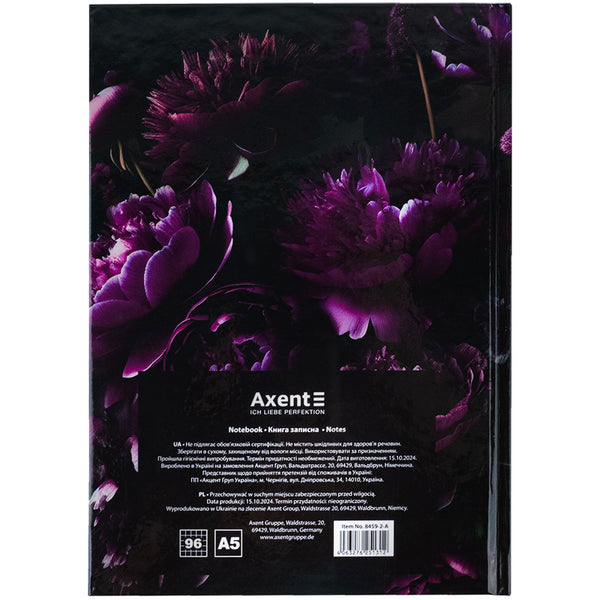 Notizbuch Axent Purple fleur 8459-2-A, A5, 96 Blätter, Zelle, Hardcover