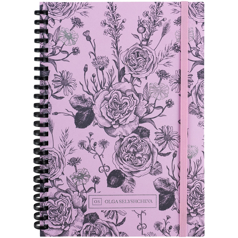 Spiral notebook Axent Olga Selyshcheva, Pink Roses 8471-2-A-OS, A5, 80 sheets, squared, cardboard cover