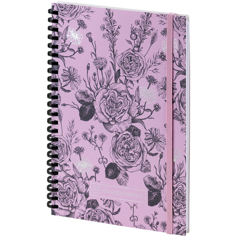 Spiral notebook Axent Olga Selyshcheva, Pink Roses 8471-2-A-OS, A5, 80 sheets, squared, cardboard cover