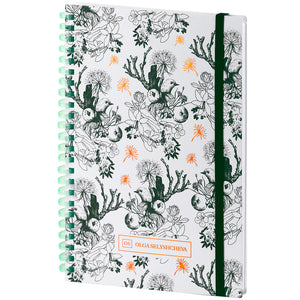 Spiral notebook Axent Olga Selyshcheva, Green birds 8471-3-A-OS, A5, 80 sheets, squared, cardboard cover