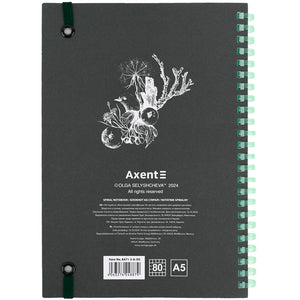 Spiral notebook Axent Olga Selyshcheva, Green birds 8471-3-A-OS, A5, 80 sheets, squared, cardboard cover