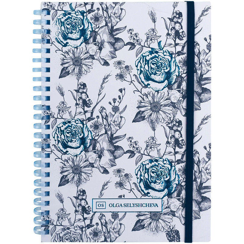 Spiral notebook Axent Olga Selyshcheva,Blue garden 8471-4-A-OS, A5, 80 sheets, squared, cardboard cover