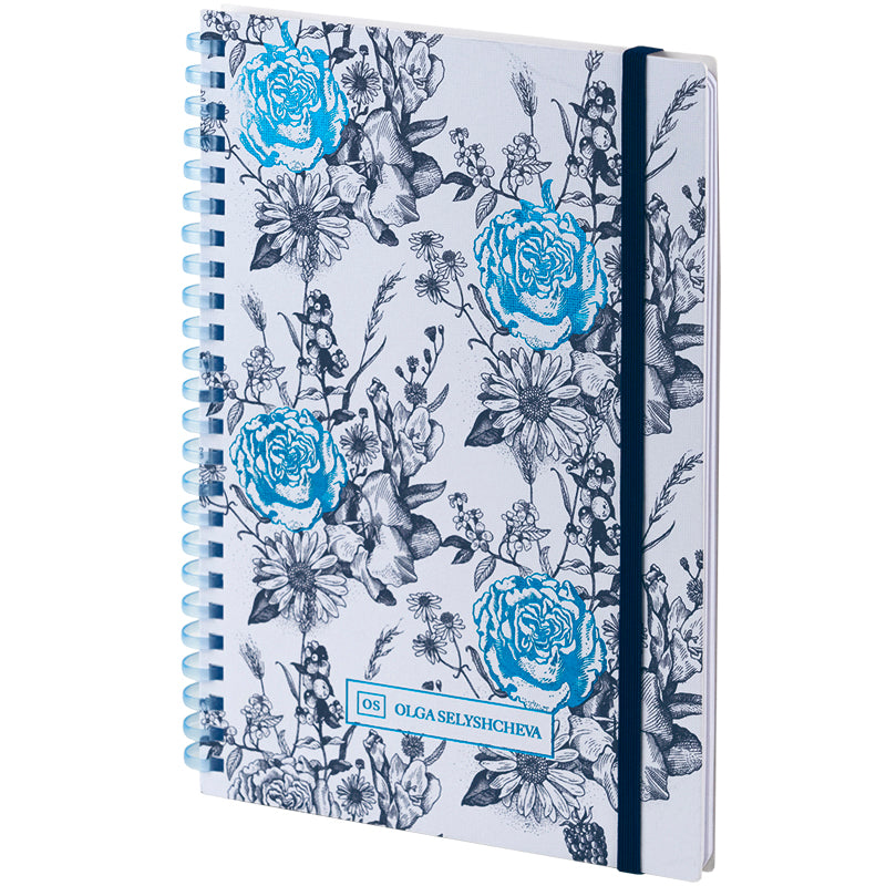 Spiral notebook Axent Olga Selyshcheva,Blue garden 8471-4-A-OS, A5, 80 sheets, squared, cardboard cover