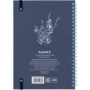 Spiral notebook Axent Olga Selyshcheva,Blue garden 8471-4-A-OS, A5, 80 sheets, squared, cardboard cover