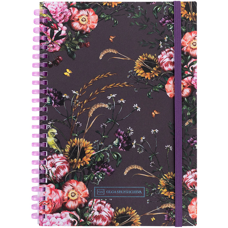 Spiral notebook Axent Olga Selyshcheva, Purple field 8471-6-A-OS, A5, 80 sheets, squared, cardboard cover