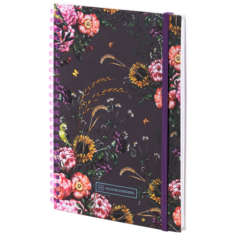 Spiral notebook Axent Olga Selyshcheva, Purple field 8471-6-A-OS, A5, 80 sheets, squared, cardboard cover