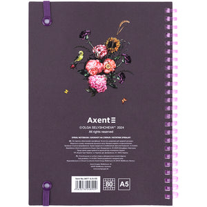 Spiral notebook Axent Olga Selyshcheva, Purple field 8471-6-A-OS, A5, 80 sheets, squared, cardboard cover