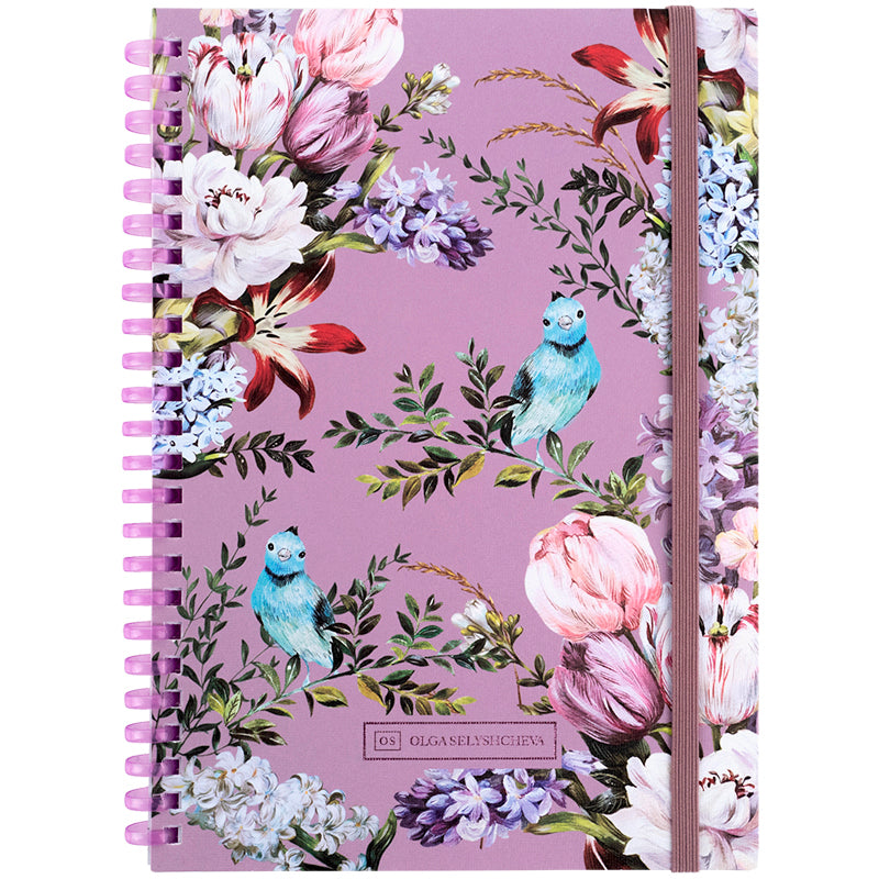 Spiral notebook Axent Olga Selyshcheva, Blue birds 8471-7-A-OS, A5, 80 sheets, squared, cardboard cover