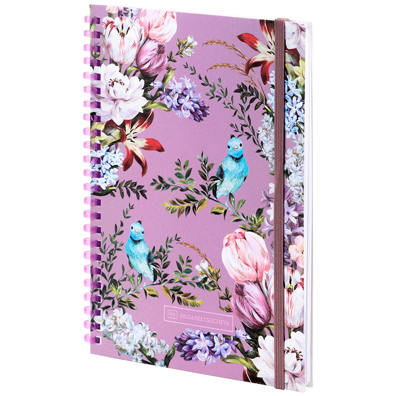 Spiral notebook Axent Olga Selyshcheva, Blue birds 8471-7-A-OS, A5, 80 sheets, squared, cardboard cover