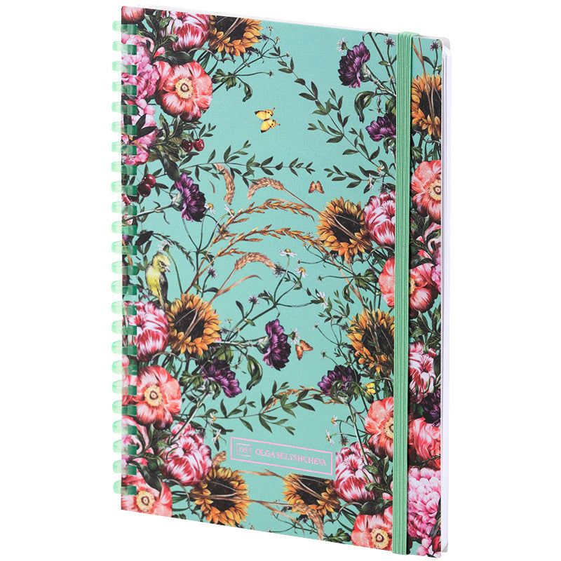 Spiral notebook Axent Olga Selyshcheva, Aqua field 8471-8-A-OS, A5, 80 sheets, squared, cardboard cover