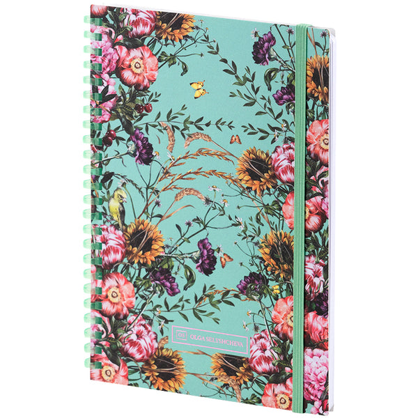 Spiral notebook Axent Olga Selyshcheva, Aqua field 8471-8-A-OS, A5, 80 sheets, squared, cardboard cover
