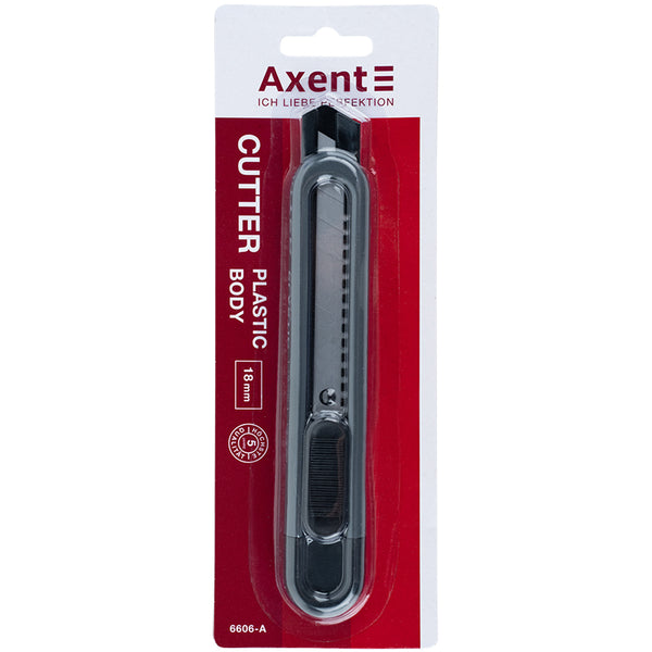 Officemesser Axent 6606-A, mit Metallführungen, Klinge 18 mm, schwarz
