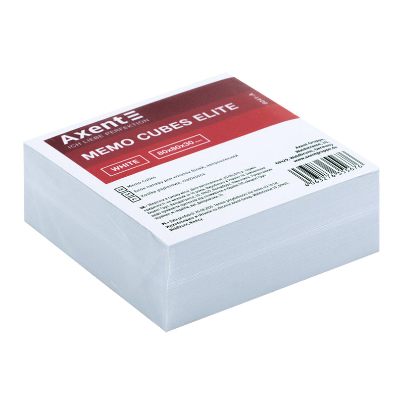 Note papers Axent Elite "White" 8041-A 80x80x30 mm, unglued